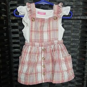 Nicole Miller Pink Plaid Overall Dress Isaac Mizrahi White Top Girls SZ 18 Mo